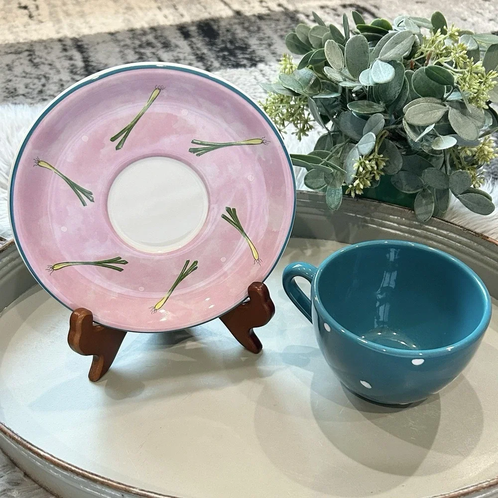 Bois D'Arc Tutti Fruitti by Essex Collection Cup & Saucer Set- Scallions Design